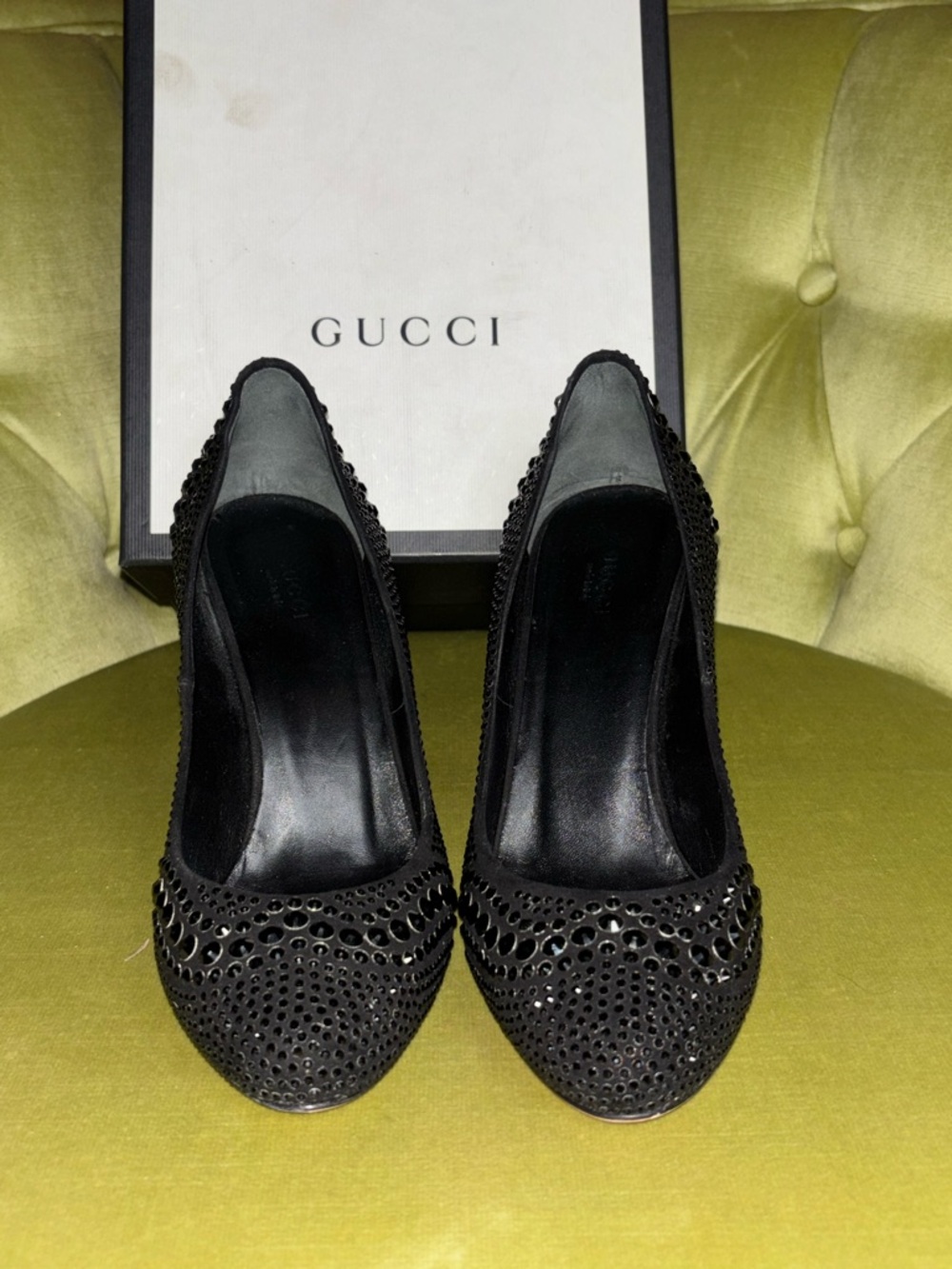 Gucci Studs Pumps 38 Ladies' Black 338727 Rhinestone - Picture 2 of 12
